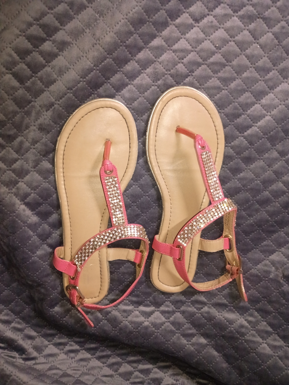 Call It Spring Pink Rhinestone T-Strap Sandals